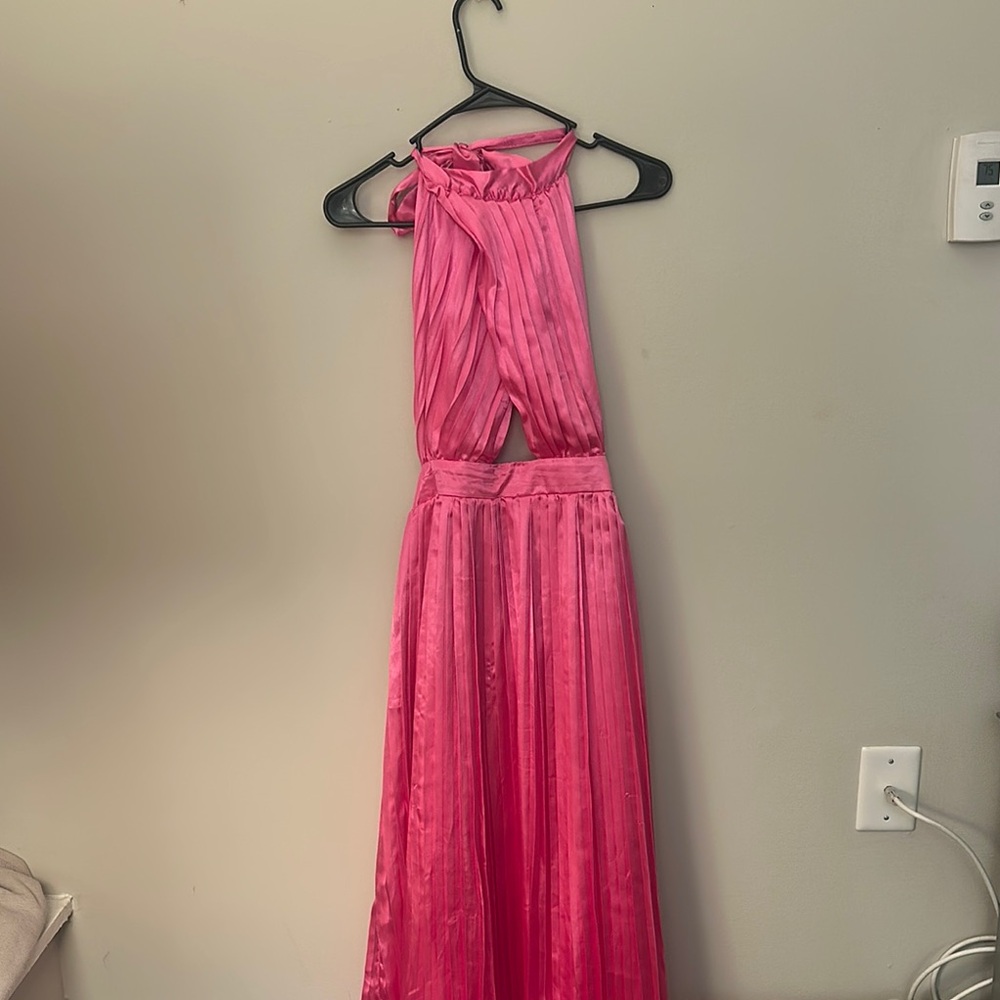 Vibrant Pink Pleated Maxi Dress